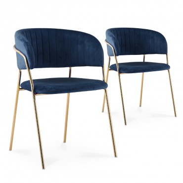 Lot de 2 chaises Margaux velours bleu pieds or