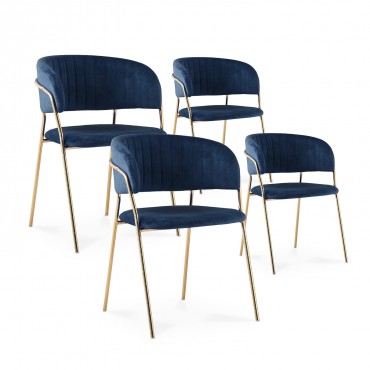 Lot de 4 chaises Margaux velours bleu pieds or