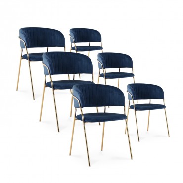 Lot de 6 chaises Margaux velours bleu pieds or