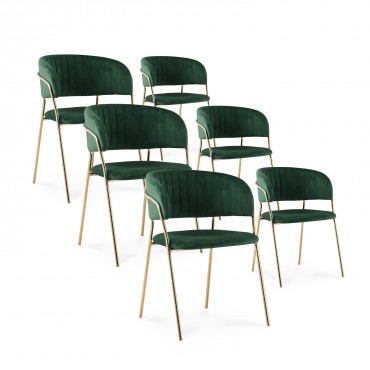 Lot de 6 chaises Margaux velours vert pieds or