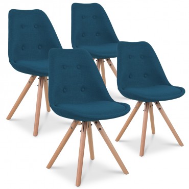 Lot de 4 chaises scandinaves Frida tissu bleu canard