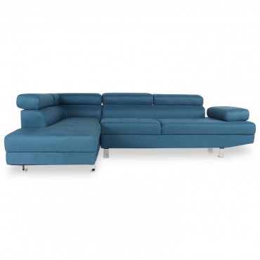 Canapé d'angle gauche avec têtières relevables Charly tissu bleu canard