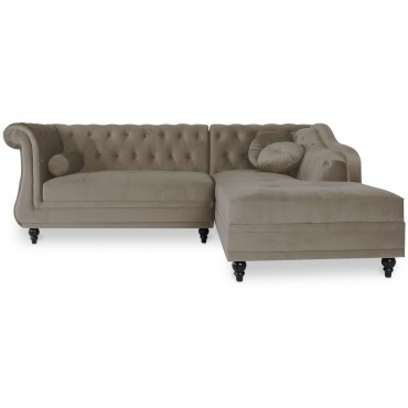 Canapé d'angle Droit Empire Velours Taupe style Chesterfield