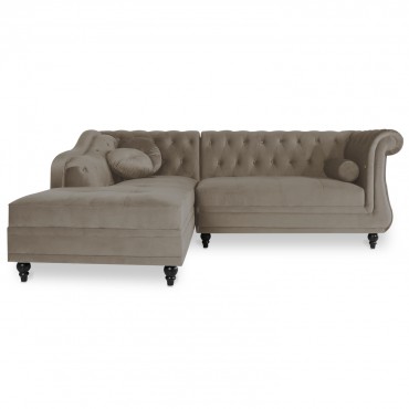 Canapé d'angle Gauche Empire Velours Taupe style Chesterfield
