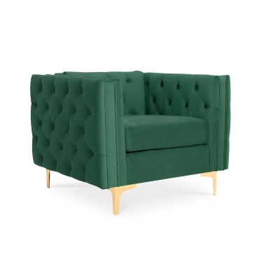 Fauteuil Edward Velours Vert pieds doré