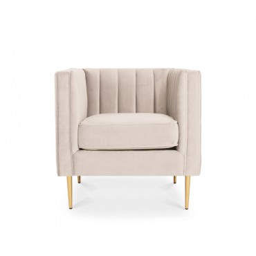 Fauteuil James Velours Beige pieds doré