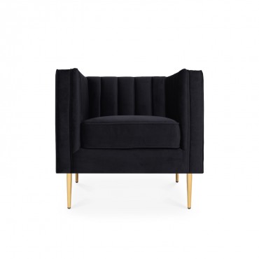 Fauteuil James Velours Noir pieds doré