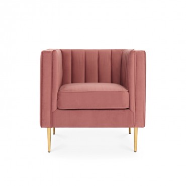 Fauteuil James Velours Vieux rose pieds doré