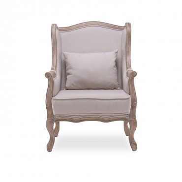 Fauteuil Bergère Theodore à oreilles style Louis XV tissu beige