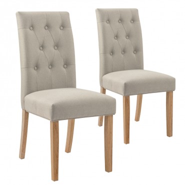 Lot de 2 chaises capitonnées Gaya tissu beige