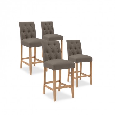 Lot de 4 chaises de bar en bois Gaya tissu Taupe - H65cm