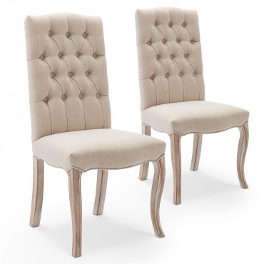 Lot de 2 chaises capitonnees Jade tissu beige