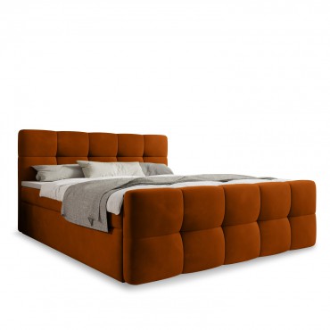 Lit coffre + matelas Volupto 160cm velours Terracotta