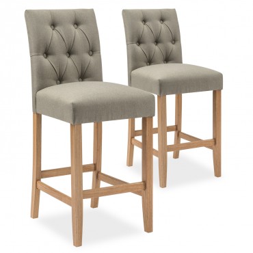 Lot de 2 chaises de bar en bois Gaya tissu Beige - H65cm