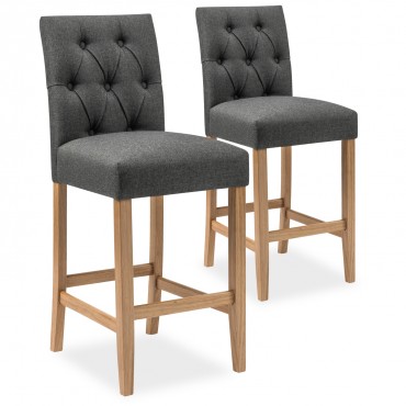 Lot de 2 chaises de bar en bois Gaya tissu Gris - H65cm