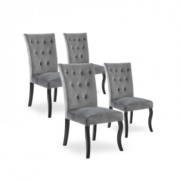 Lot de 4 Chaises capitonnées Chaza Velours Gris