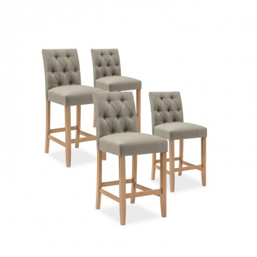Lot de 4 chaises de bar en bois Gaya tissu Beige - H65cm