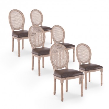 Lot de 6 chaises médaillon Louis XVI Cannage Rotin vintage