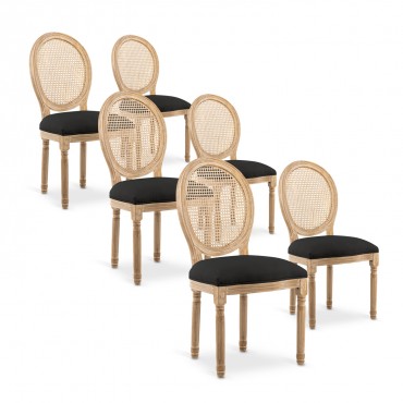 Lot de 6 chaises médaillon Louis XVI Cannage Rotin tissu Noir