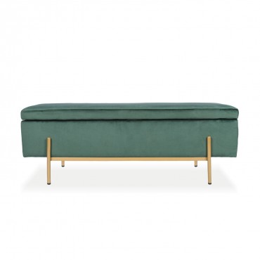 Banquette coffre Olivia Velours vert pieds doré