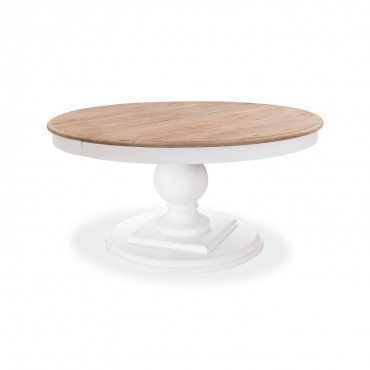 Table ronde extensible en bois massif Héloïse Bois naturel et pied blanc