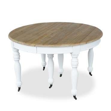 Table ronde extensible en bois massif LAVANDOU Blanc