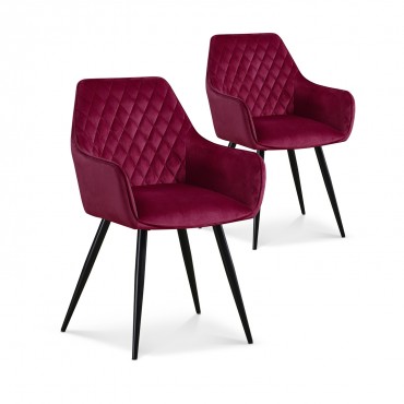 Lot de 2 chaises Victoria en velours rouge pieds noir 