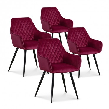 Lot de 4 chaises Victoria en velours rouge pieds noir 