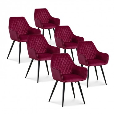 Lot de 6 chaises Victoria en velours rouge pieds noir 