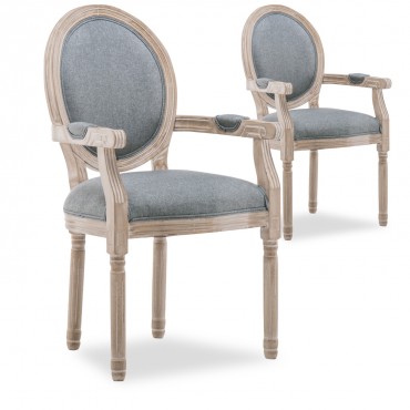 Lot de 2 fauteuils médaillon Louis XVI tissu Gris
