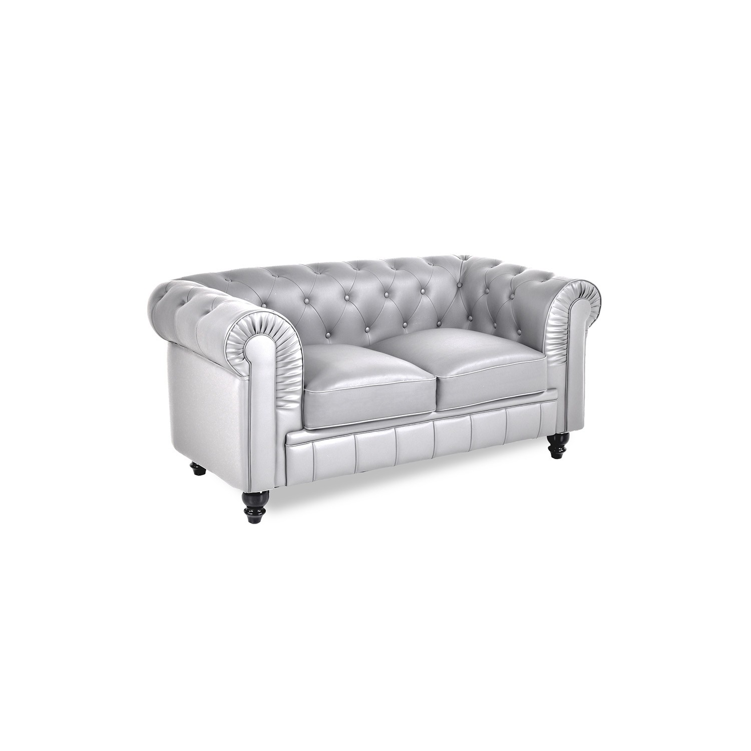 Canapé Chesterfield 2 Places Regency Noir - Design Capitonné Losange, Pieds En Bois, Style Anglais - 8