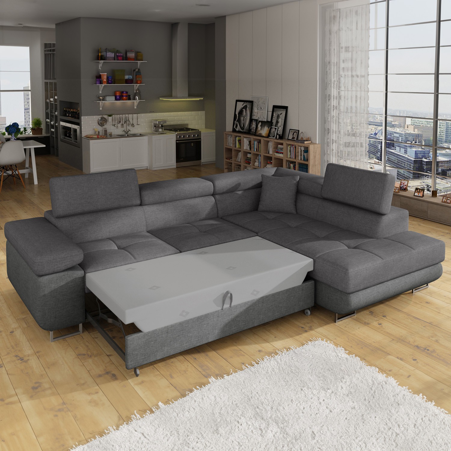 Canapé D'Angle Convertible Marius Noir INTENSE DECO - Couchage 125x193cm, Rangement Intégré