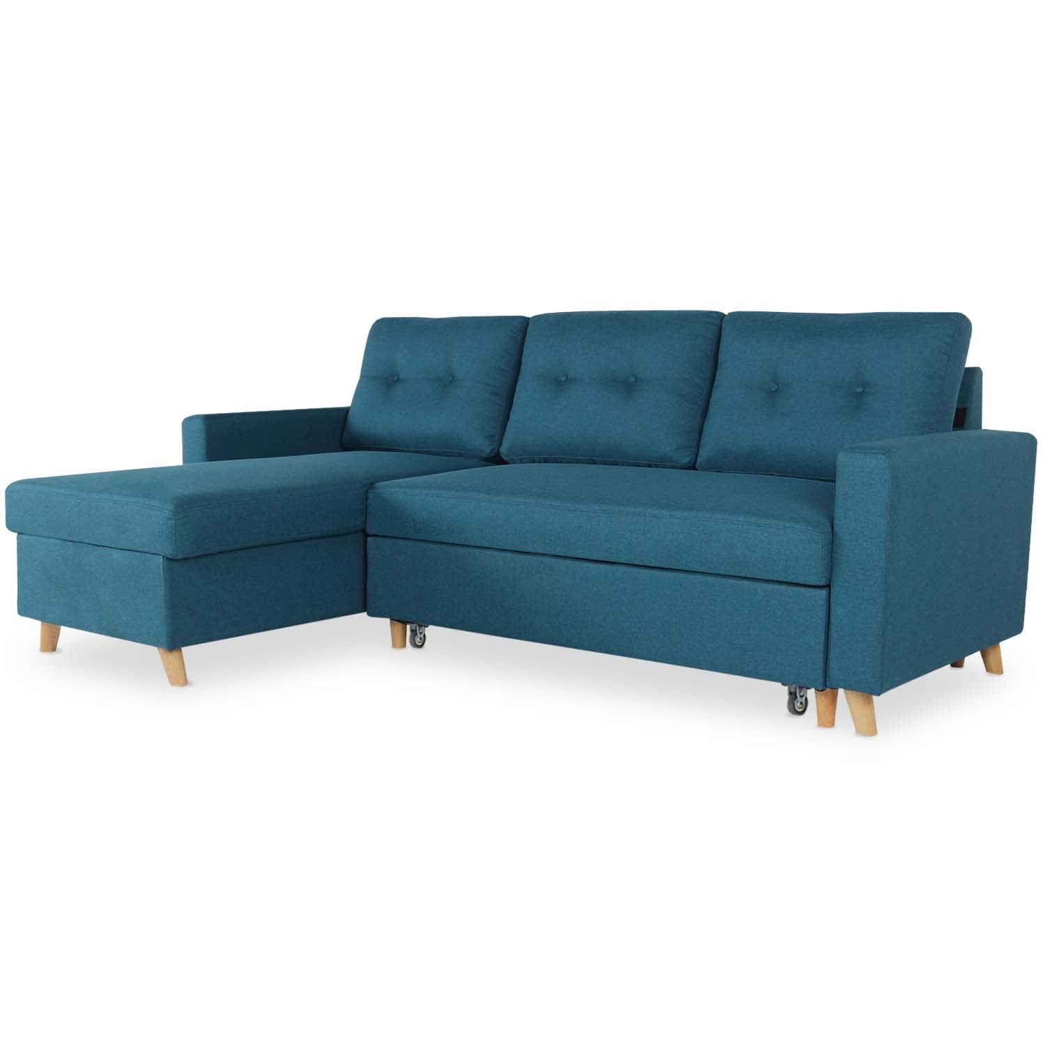 Canape D Angle Convertible Bleu Canard