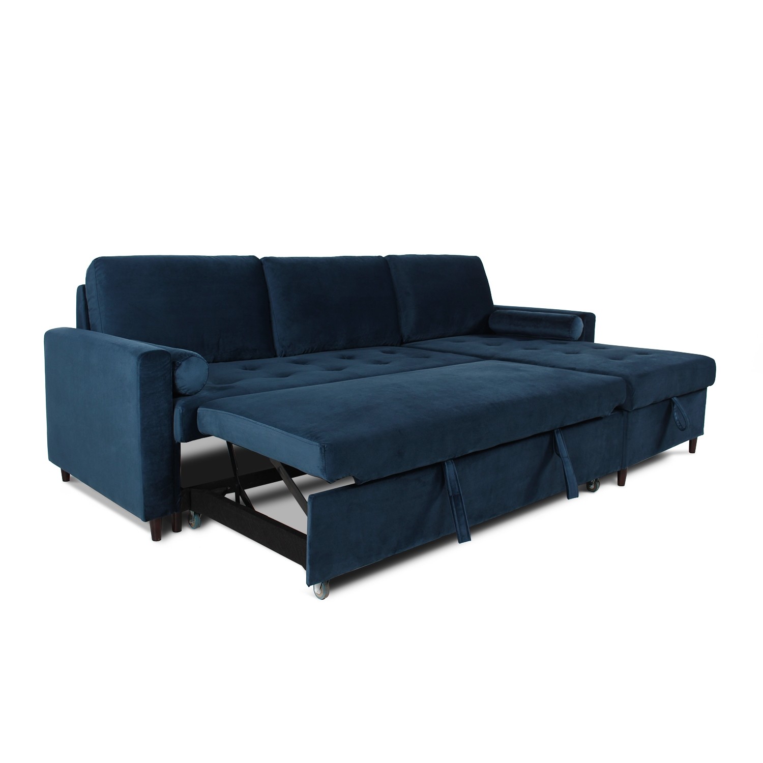 Canape D Angle Convertible Reversible Claudio En Velours Bleu Fonce