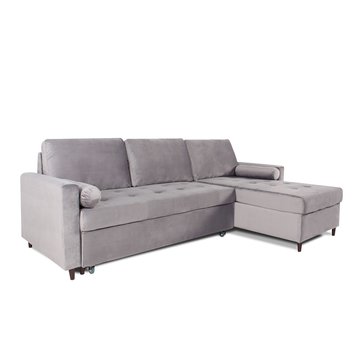 Canapé d'angle convertible réversible Claudio en velours gris