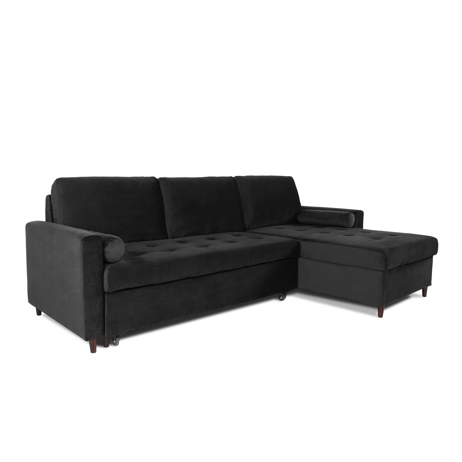 Canapé d'angle convertible réversible Claudio en velours noir