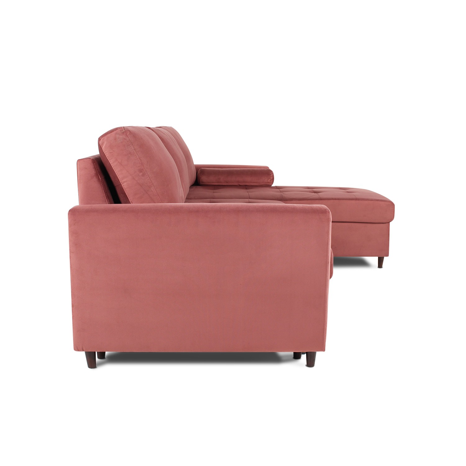 Canapé d'angle convertible réversible Claudio en velours vieux rose