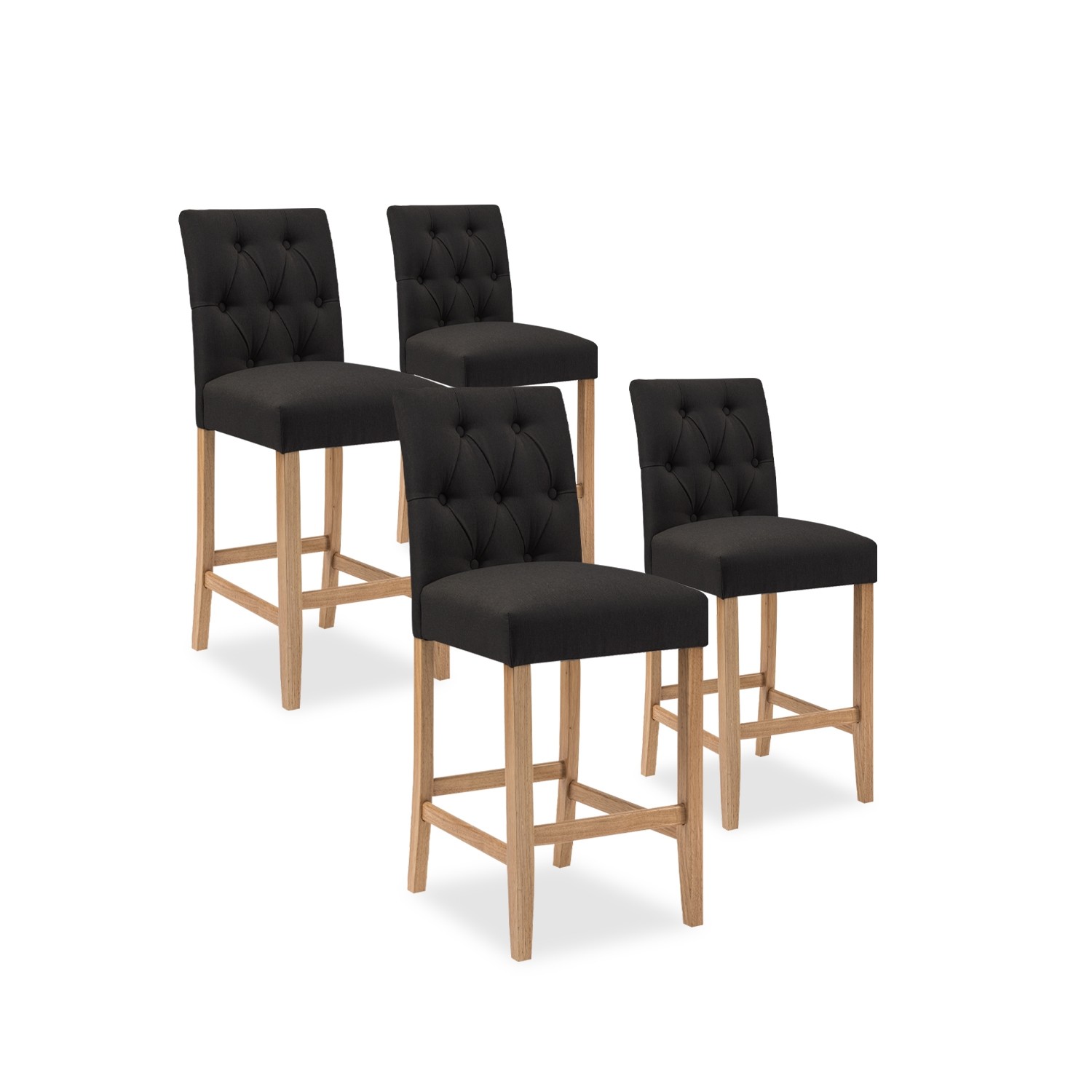 Lot de 4 chaises de bar en bois Gaya tissu Noir  H65cm