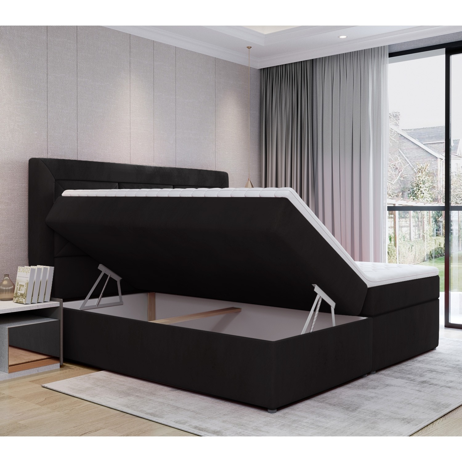 Lit coffre   matelas Gabriel 180cm Velours Noir