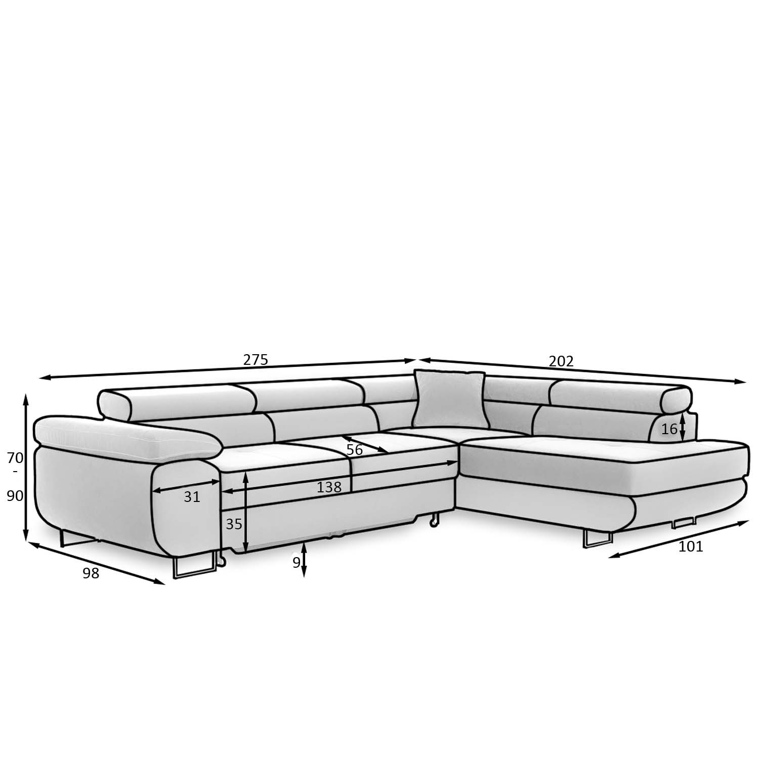 Bestmobilier Elisa - canapé d'angle gauche 5 places convertible avec coffre et têtières réglables en - Canapé d'angle - Rue du Commerce