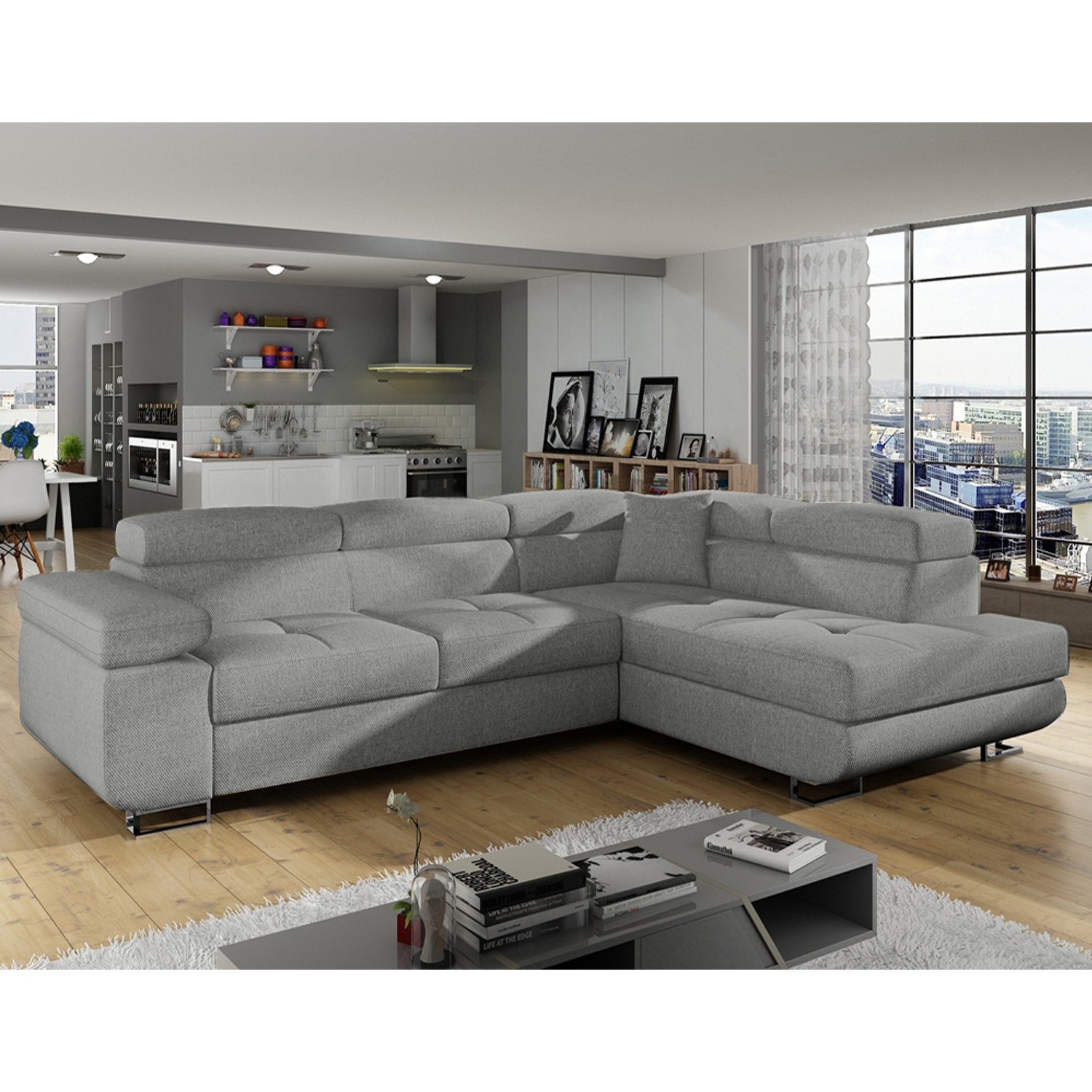 Canapé Dangle Droit Convertible Marius Tissu Gris