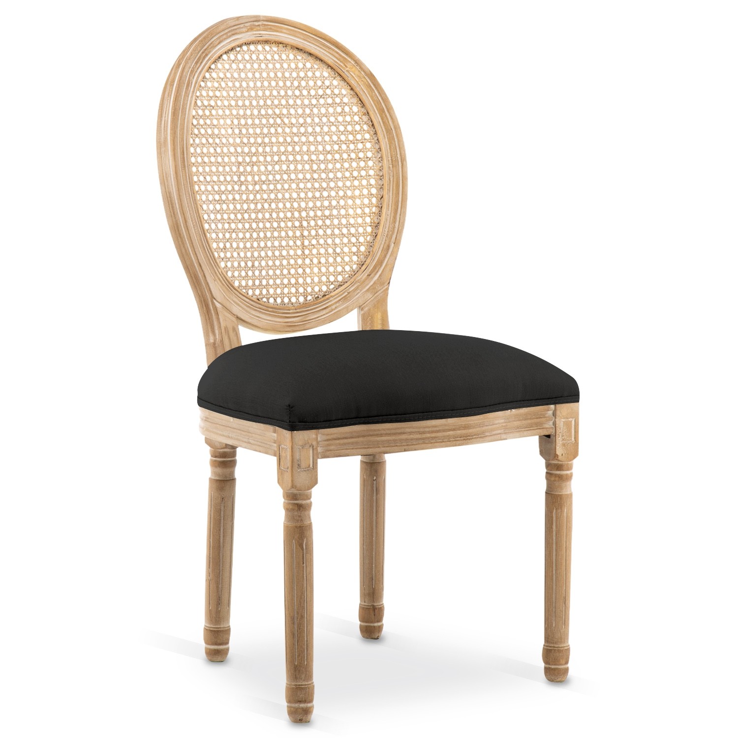Lot de 5 chaises médaillon Louis XVI Cannage Rotin tissu Noir Lot de 5 chaises médaillon Louis XVI Cannage Rotin tissu Noir